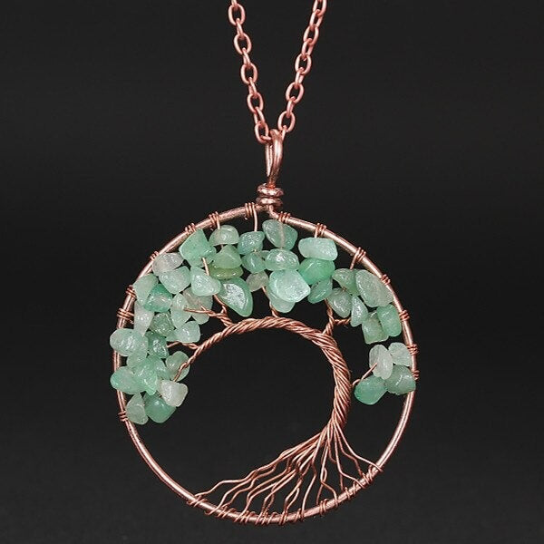 Pendentif Arbre de Vie Pierres Naturelles avec Chaîne
