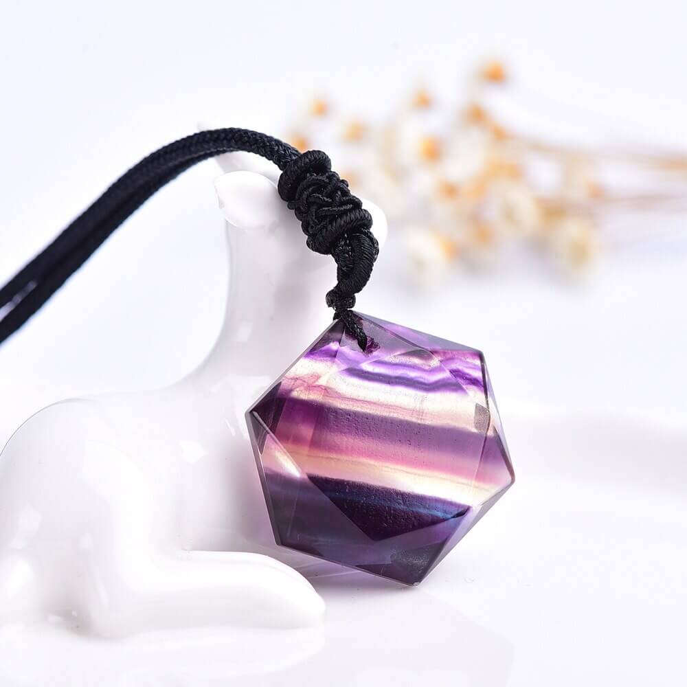 Pendentif Merkaba Fluorite Arc-en-Ciel avec Chaîne