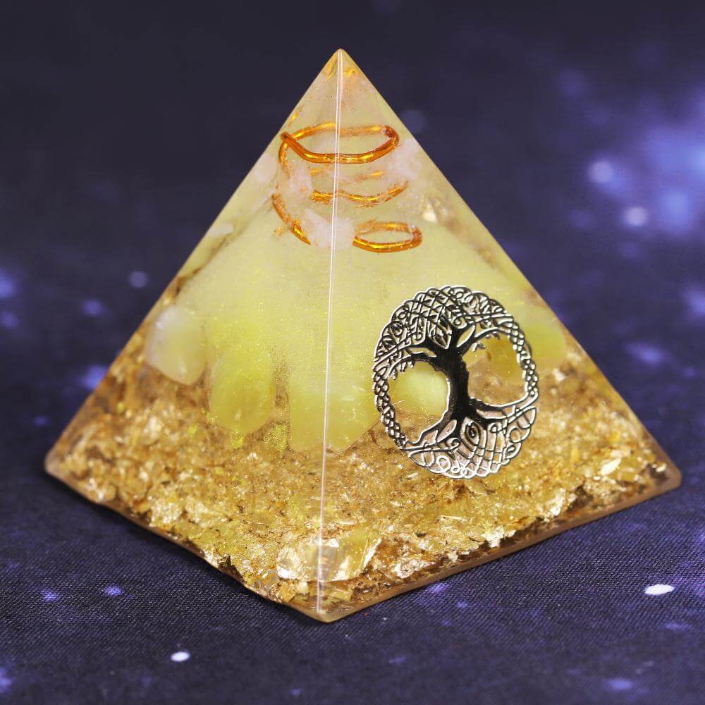 Pyramide Orgonite Cristal Blanc et Agate Jaune - Arbre de Vie
