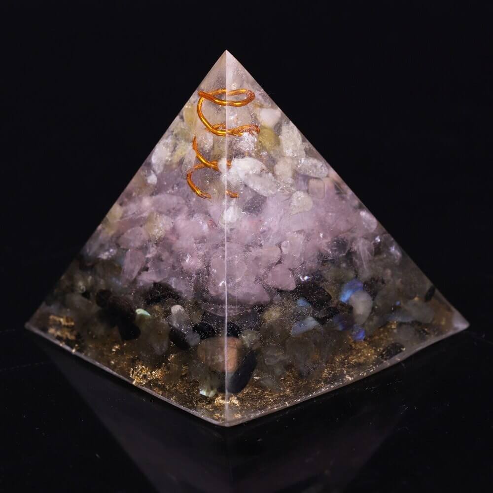 Pyramide Orgonite Labradorite, Quarzt Rose et Citrine - Gestion des Émotions