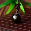 Pendentif Perle Obsidienne Dorée avec Chaîne