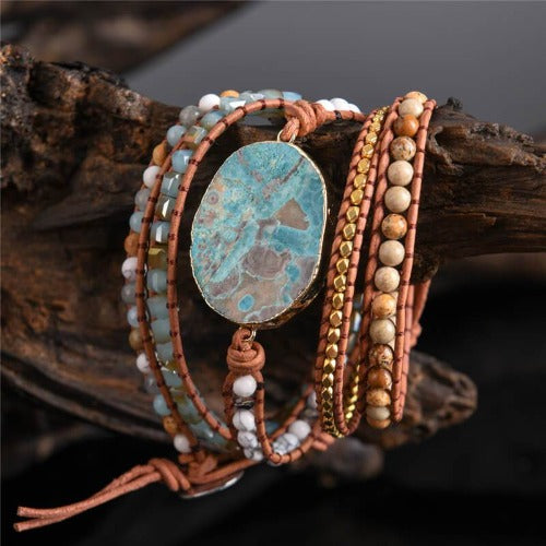 Bracelet Wrap en Jaspe Océan - Joie et Confiance