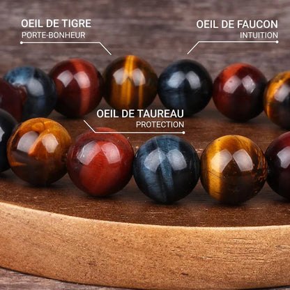 Bracelet Œil de Tigre, de Taureau et de Faucon - Protection Suprême