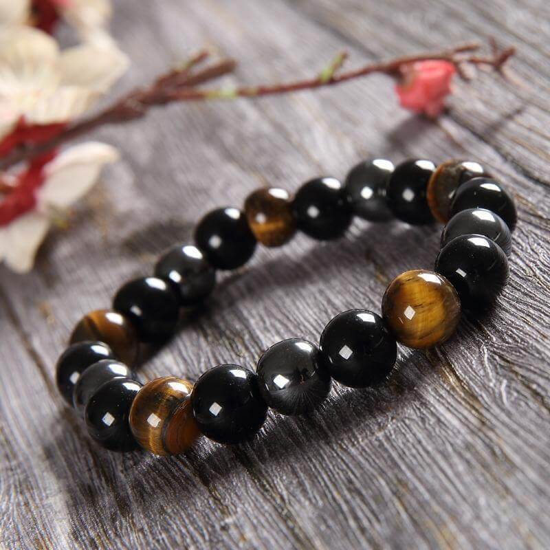 Bracelet Œil de Tigre, Hématite, Obsidienne Noire - Triple Protection