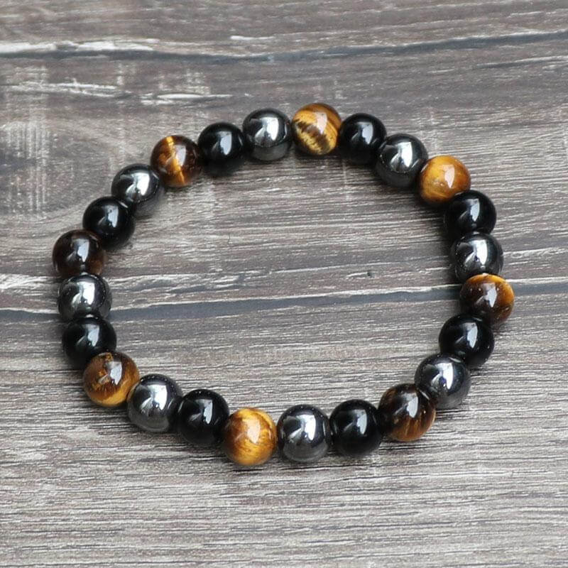 Bracelet Œil de Tigre, Hématite, Obsidienne Noire - Triple Protection
