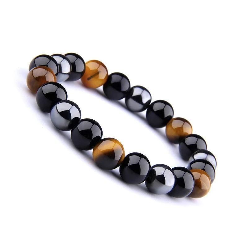 Bracelet Œil de Tigre, Hématite, Obsidienne Noire - Triple Protection