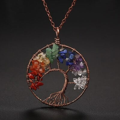 Pendentif Arbre de Vie Pierres Naturelles avec Chaîne