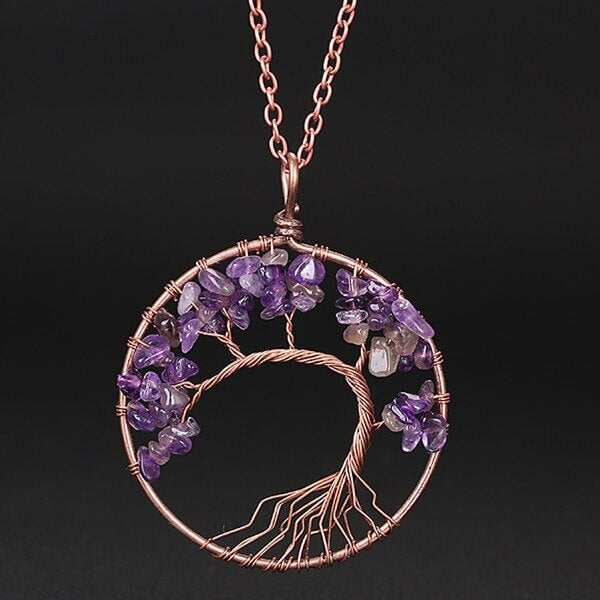 Pendentif Arbre de Vie Pierres Naturelles avec Chaîne