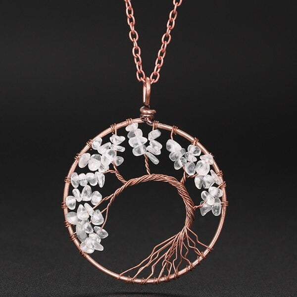 Pendentif Arbre de Vie Pierres Naturelles avec Chaîne