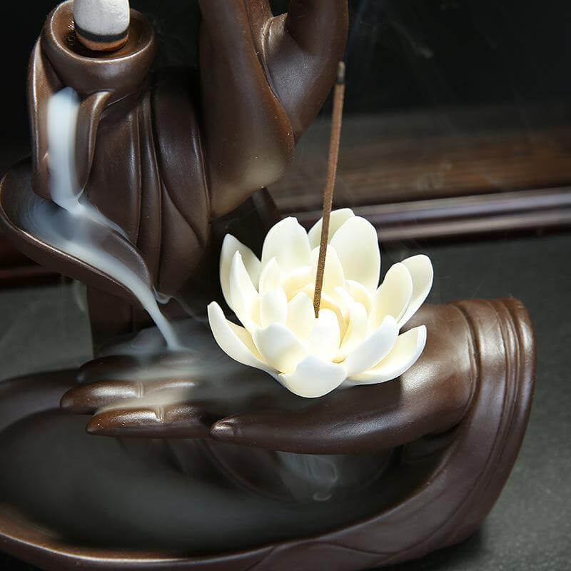 Brûle-Encens Céramique Lotus Blanc + 20 cônes d'encens offerts