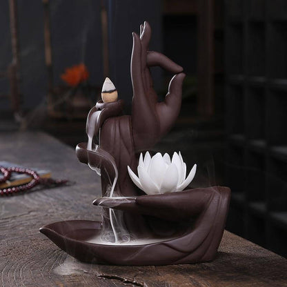 Brûle-Encens Céramique Lotus Blanc + 20 cônes d'encens offerts