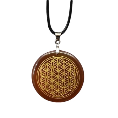 Pendentif Sacré Fleur de Vie Pierre Naturelle avec Chaîne