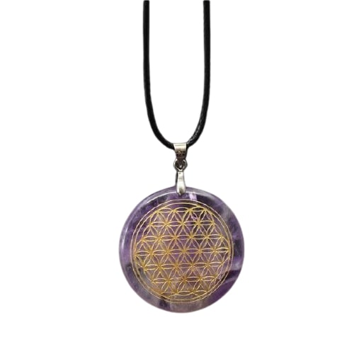 Pendentif Sacré Fleur de Vie Pierre Naturelle avec Chaîne