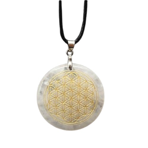 Pendentif Sacré Fleur de Vie Pierre Naturelle avec Chaîne