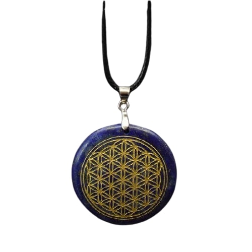 Pendentif Sacré Fleur de Vie Pierre Naturelle avec Chaîne