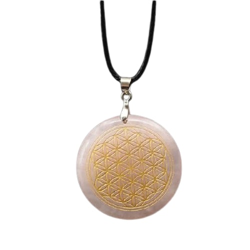 Pendentif Sacré Fleur de Vie Pierre Naturelle avec Chaîne