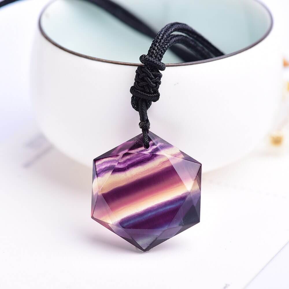 Pendentif Merkaba Fluorite Arc-en-Ciel avec Chaîne