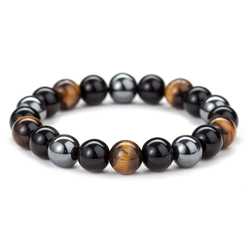Bracelet Œil de Tigre, Hématite, Obsidienne Noire - Triple Protection