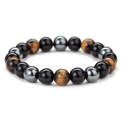 Bracelet Œil de Tigre, Hématite, Obsidienne Noire - Triple Protection