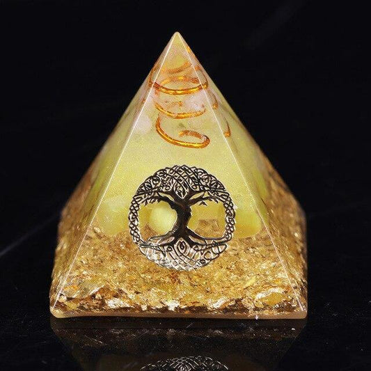 Pyramide Orgonite Cristal Blanc et Agate Jaune - Arbre de Vie