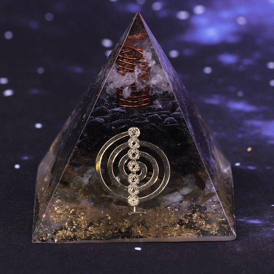 Pyramide Orgonite Cristal Blanc, Quartz Fumé et Labradorite - Protection Suprême
