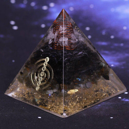Pyramide Orgonite Cristal Blanc, Quartz Fumé et Labradorite - Protection Suprême