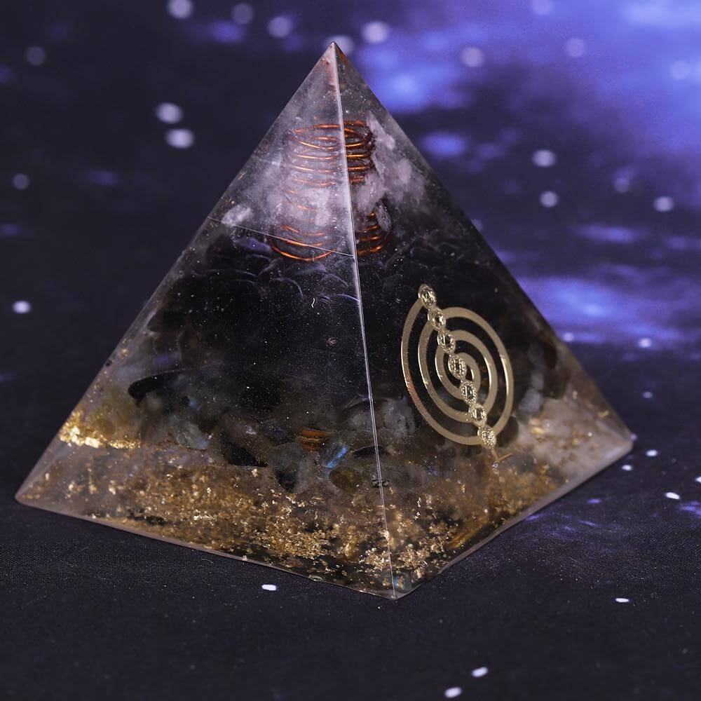Pyramide Orgonite Cristal Blanc, Quartz Fumé et Labradorite - Protection Suprême