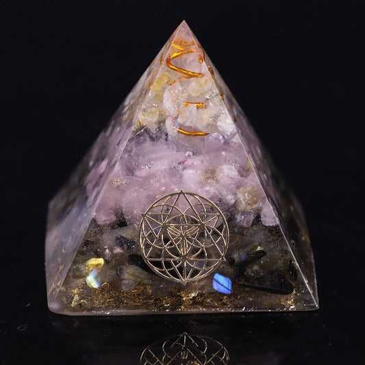 Pyramide Orgonite Labradorite, Quarzt Rose et Citrine - Gestion des Émotions