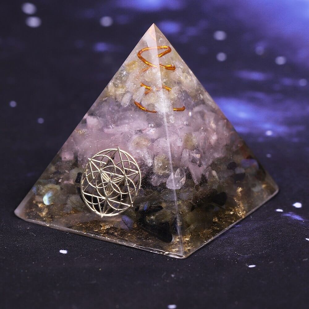 Pyramide Orgonite Labradorite, Quarzt Rose et Citrine - Gestion des Émotions