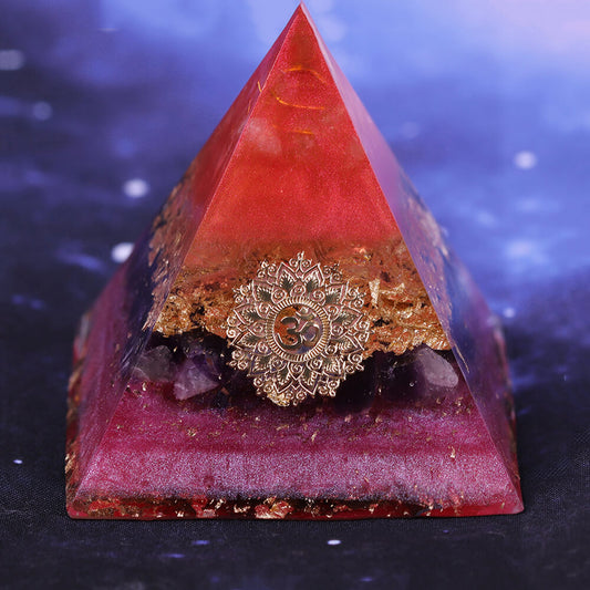 Pyramide Orgonite Cristal de Roche et Améthyste - Ouverture du Coeur