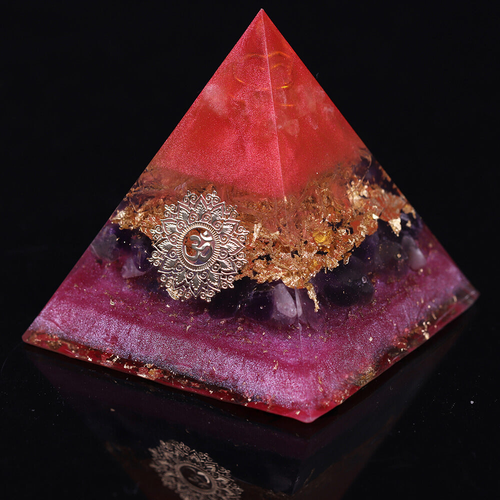 Pyramide Orgonite Cristal de Roche et Améthyste - Ouverture du Coeur