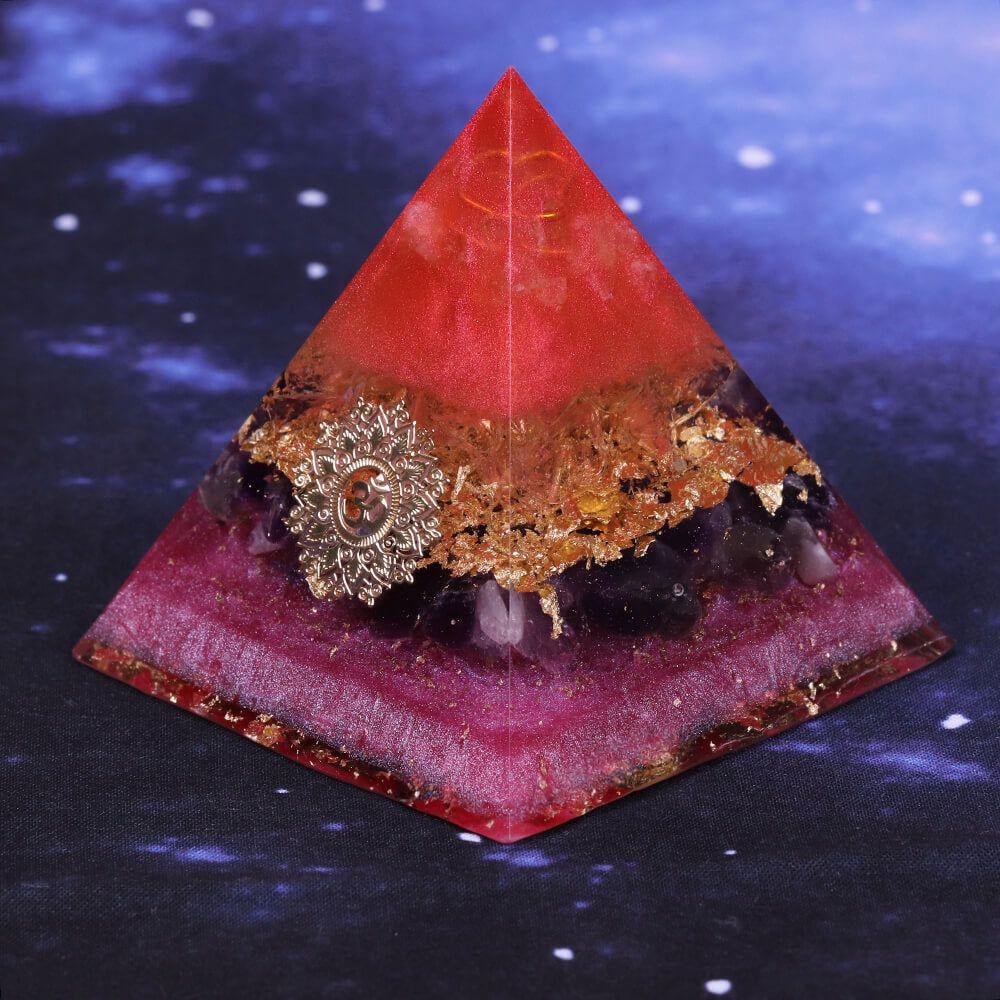 Pyramide Orgonite Cristal de Roche et Améthyste - Ouverture du Coeur
