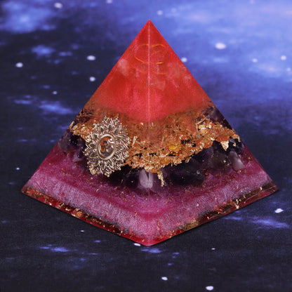 Pyramide Orgonite Cristal de Roche et Améthyste - Ouverture du Coeur