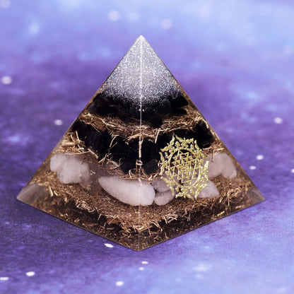 Pyramide Orgonite Obsidienne Noire et Cristal Blanc - Protection et Purification