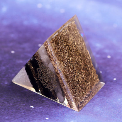 Pyramide Orgonite Obsidienne Noire et Cristal Blanc - Protection et Purification