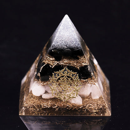 Pyramide Orgonite Obsidienne Noire et Cristal Blanc - Protection et Purification