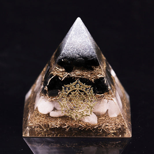 Pyramide Orgonite Obsidienne Noire et Cristal Blanc - Protection et Purification