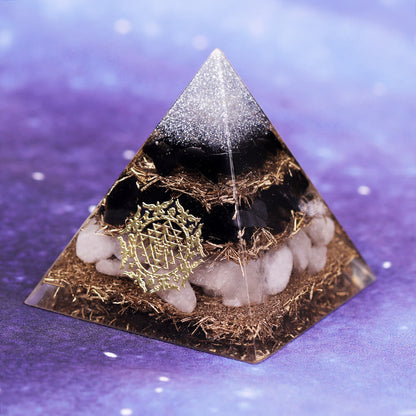 Pyramide Orgonite Obsidienne Noire et Cristal Blanc - Protection et Purification