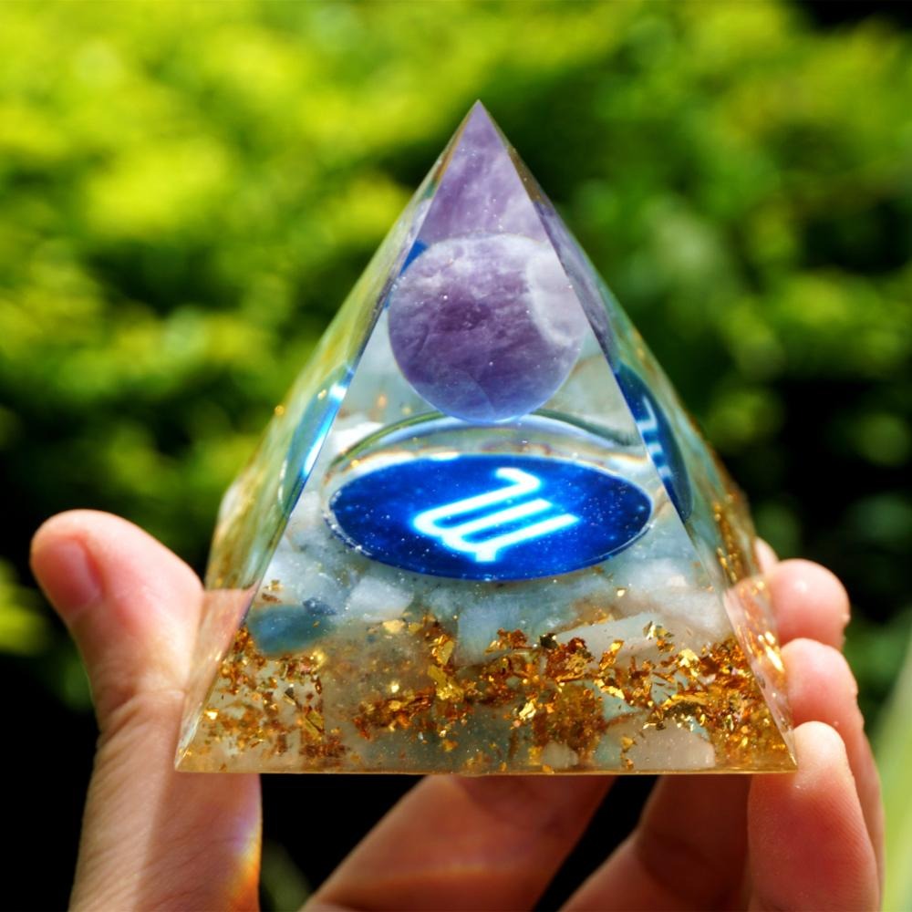 Pyramide Orgonite du Zodiaque Améthyste et Aigue-Marine - Scorpion
