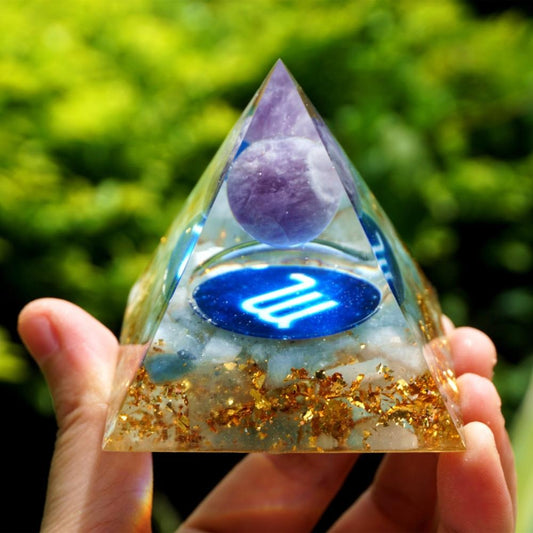 Pyramide Orgonite du Zodiaque Améthyste et Aigue-Marine - Scorpion