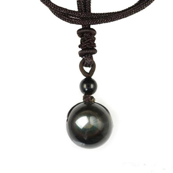 Pendentif Perle Obsidienne Dorée avec Chaîne