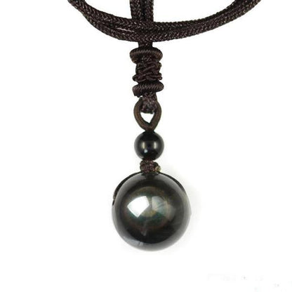 Pendentif Perle Obsidienne Dorée avec Chaîne