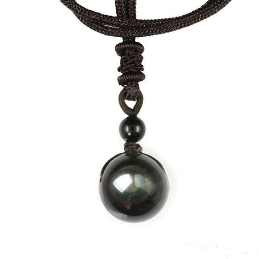 Pendentif Perle Obsidienne Dorée avec Chaîne