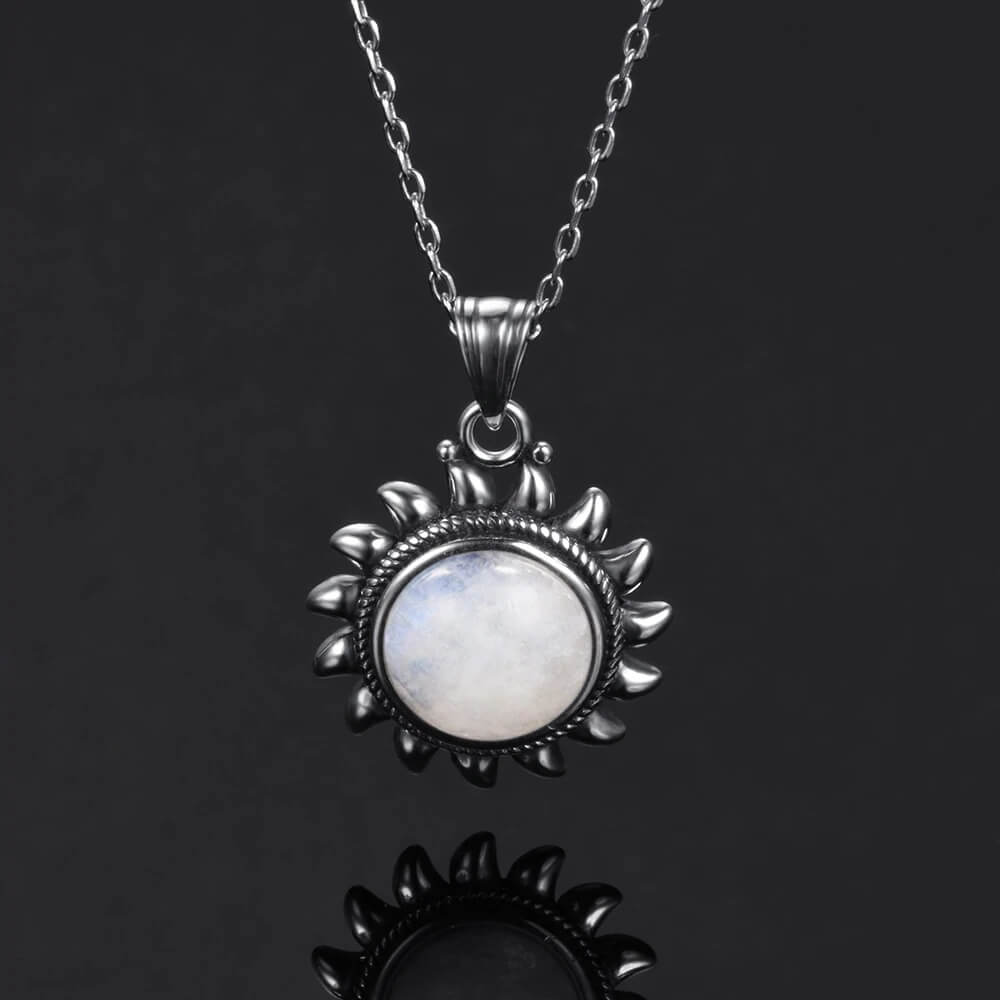 Pendentif Soleil Pierre de Lune avec Chaîne Argent Blanc - CHAMBRE  SPIRITUELLE