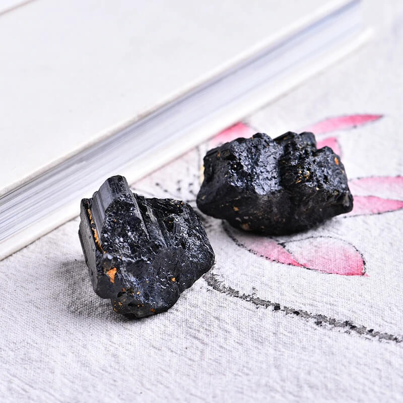 Lot de 2 Pierres Tourmaline Noires Brutes