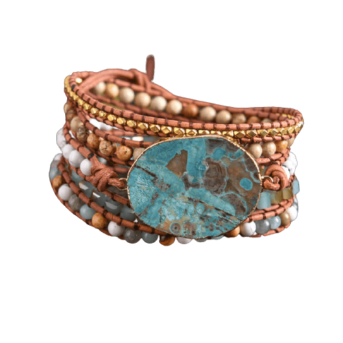 Bracelet Wrap en Jaspe Océan - Joie et Confiance