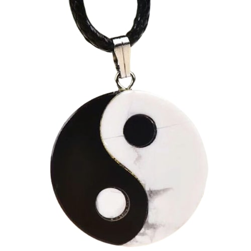 Pendentif Yin&Yang en Obsidienne et Turquoise Blanche avec Chaîne